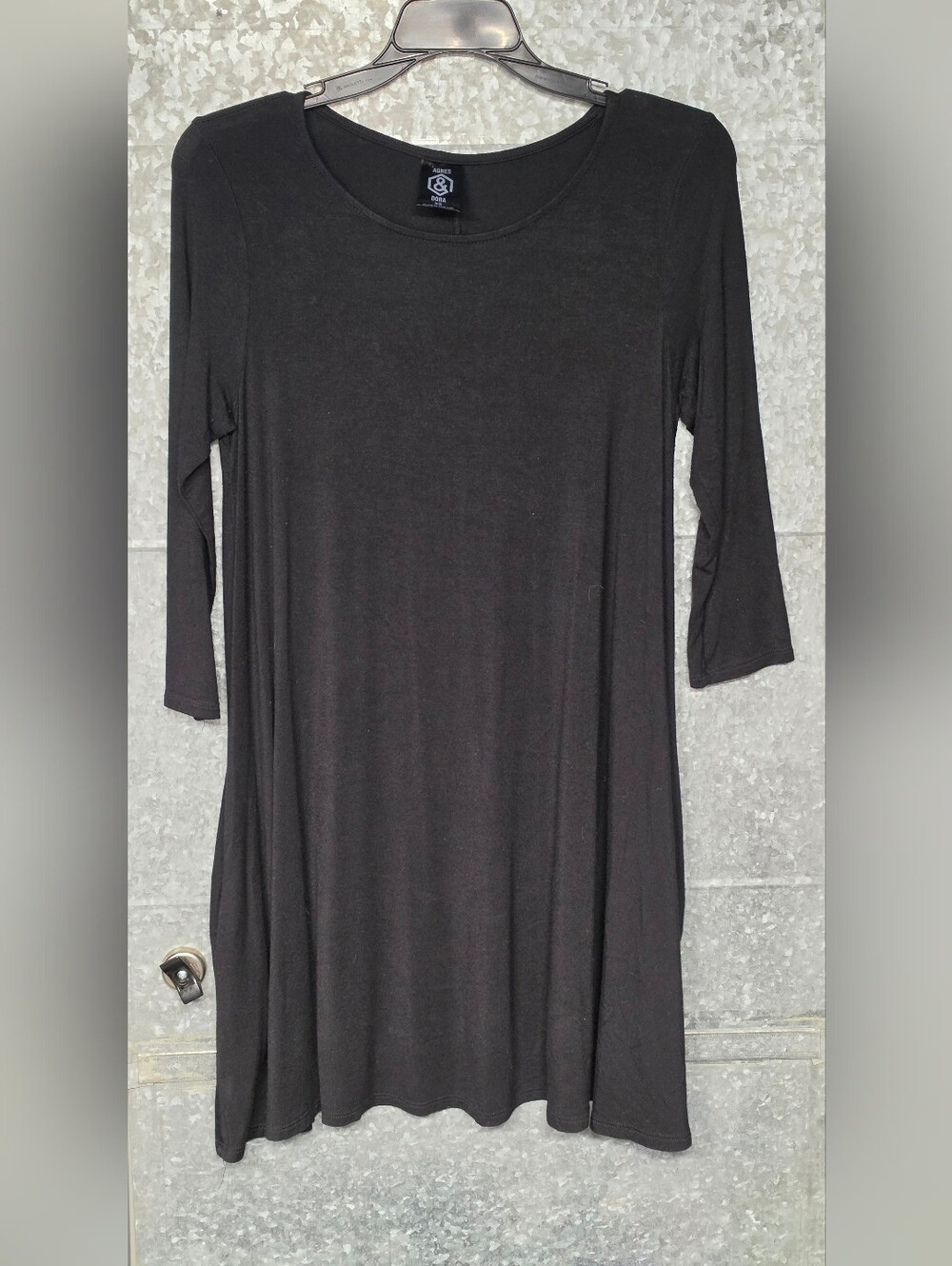 Agnes & Dora Black Solid 3/4 Sleeve Swing Dress Womens Size XS